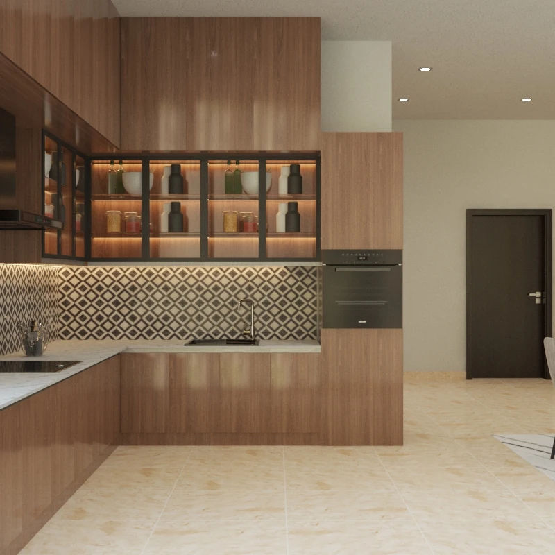 Modern Brown L-Shaped Modular Kitchen Design