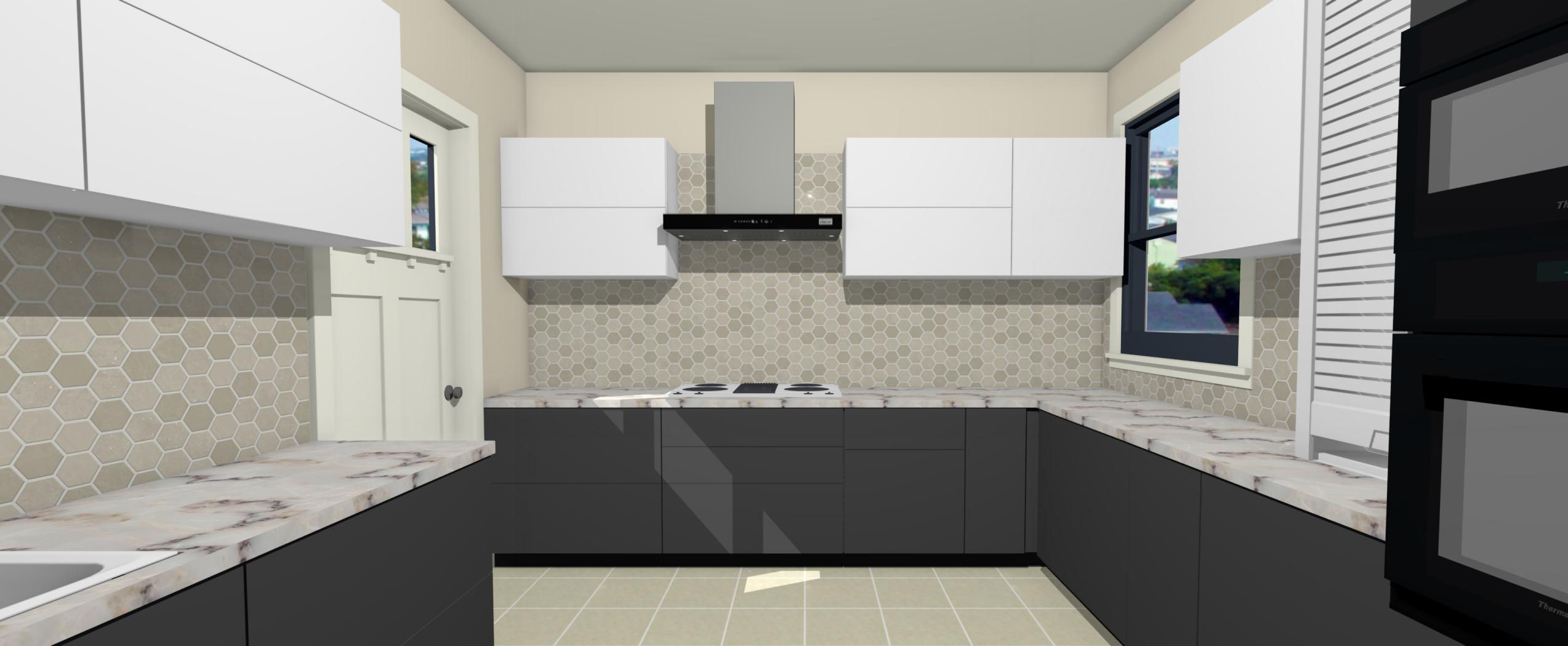Contemporary L-Shaped Modular Kitchen with Gray and White Cabinets