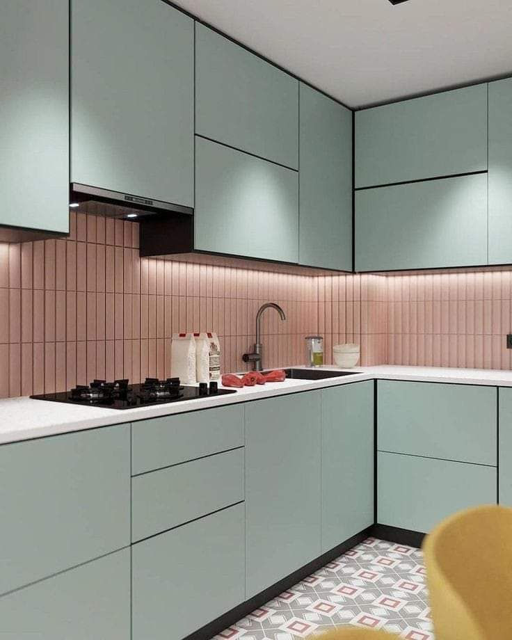 Ash Gray L Shaped Modular Kitchen Design