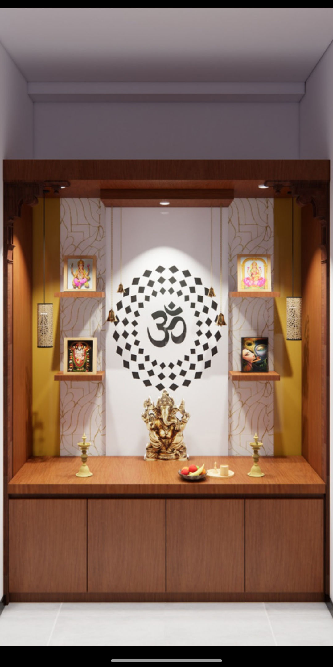 A Good Looking Wooden Pooja Unit with Om Accent