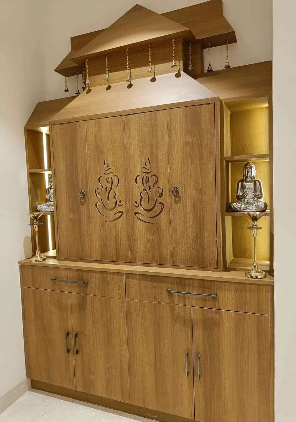 Puja Room Design by Glowing Space Home Decor in Noida
