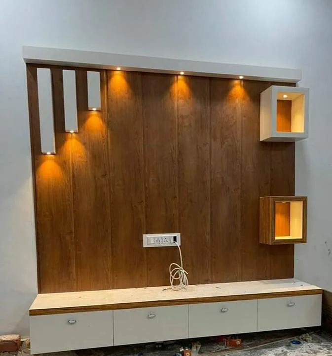 Modern TV Unit Design with Dual-Tone Finish - Glowing Space Home Decor