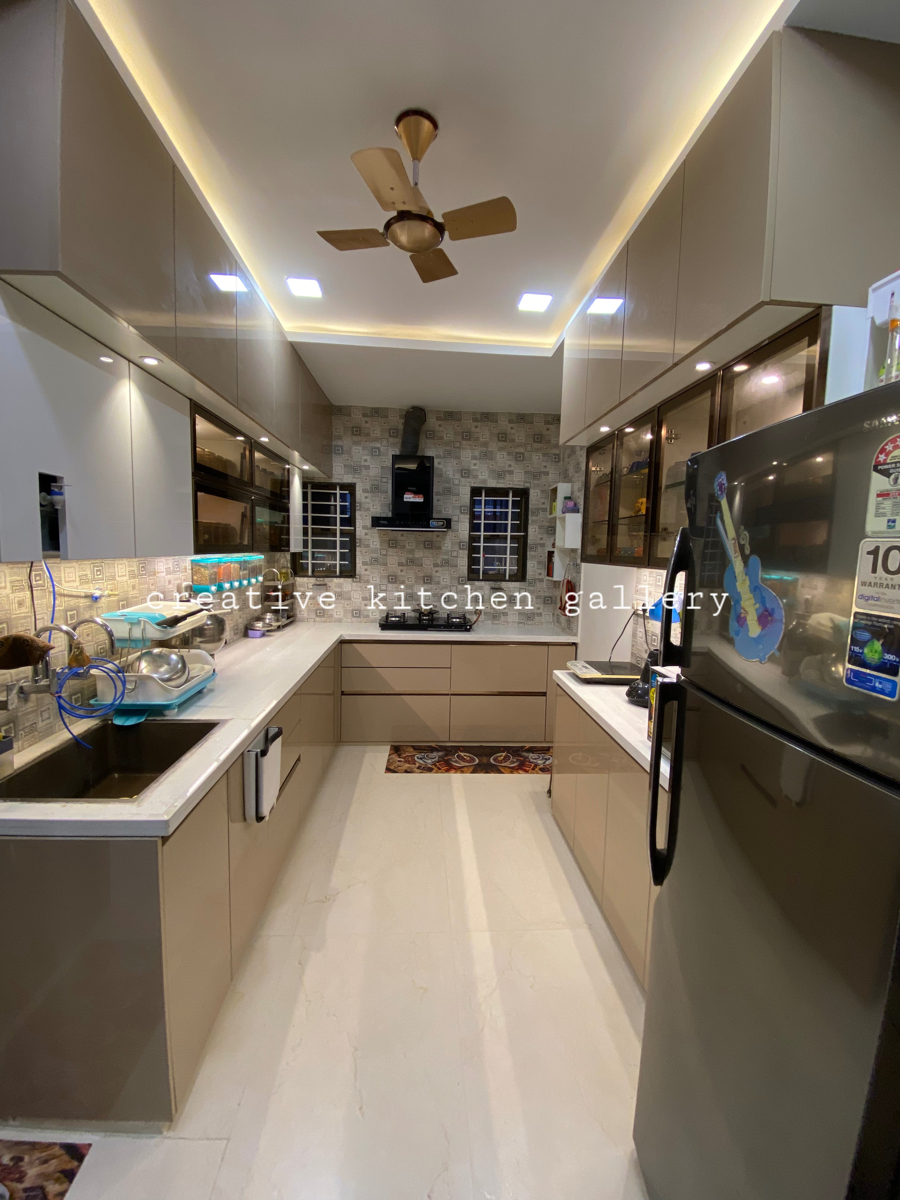 U-Shaped Modular Kitchen Design with High Gloss Finish