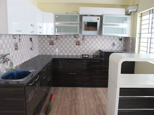 L Shape Kitchen Design With Dark Brown and White Cabinets