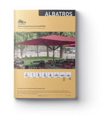 Yellow brochure with a red parasol