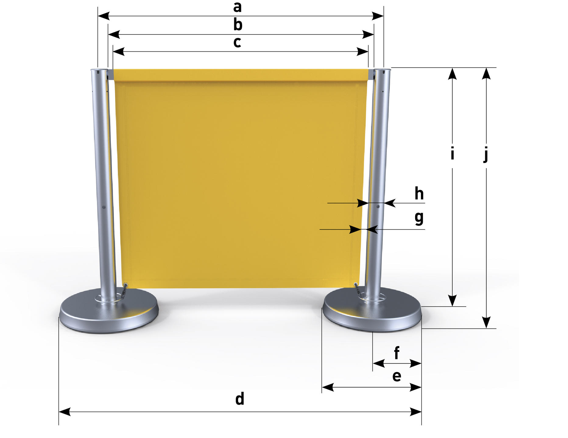 Barrière de sécurité jaune avec deux poteaux en acier inoxydable