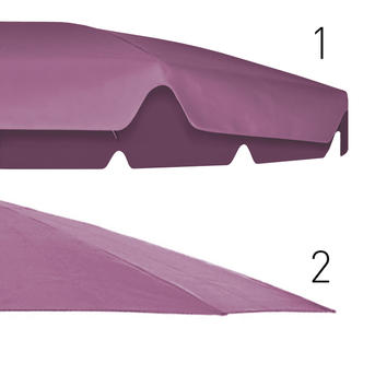 Two magenta-coloured canopies with and without valance