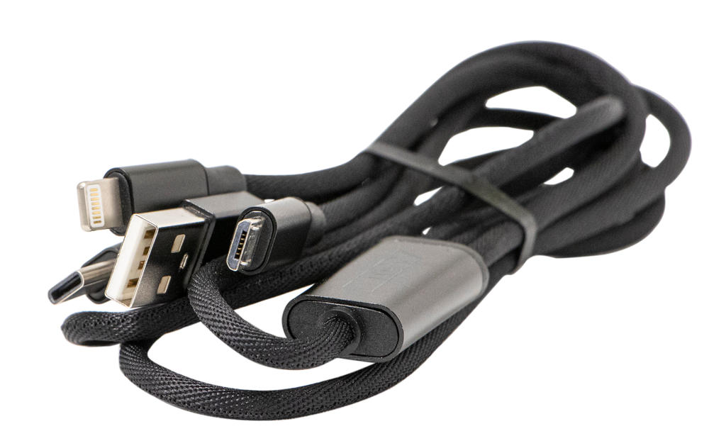 Charging cable with micro USB, USB-C & Apple Lightning