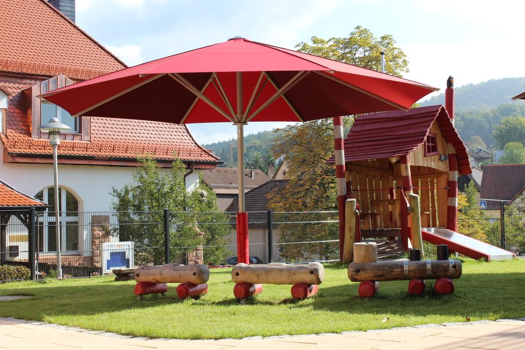 Kindergarden with red parasols