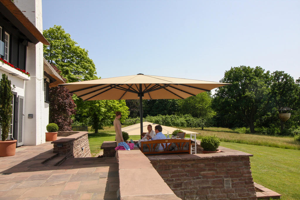 Privat terrace in Hamburg Germany with yellow ALBATROS parasol Terrace with yellow parasol