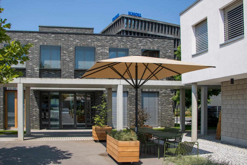 Terrace with yellow parasols