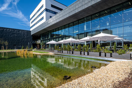 Bosch, Hongrie avec des parasols blancs RIALTO Terrasse avec parasols blancs