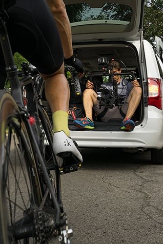 Filming out of back of van