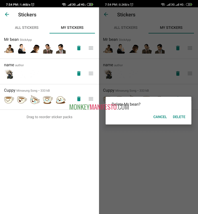 removing sticker pack from whatsapp