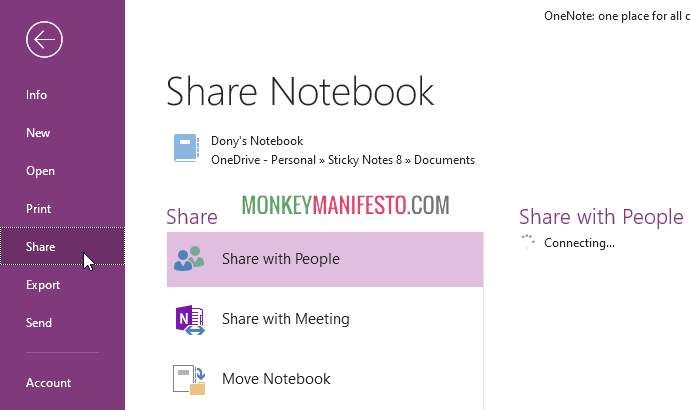 share onenote to email