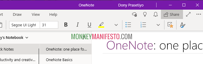 how to share onenote in windows 10