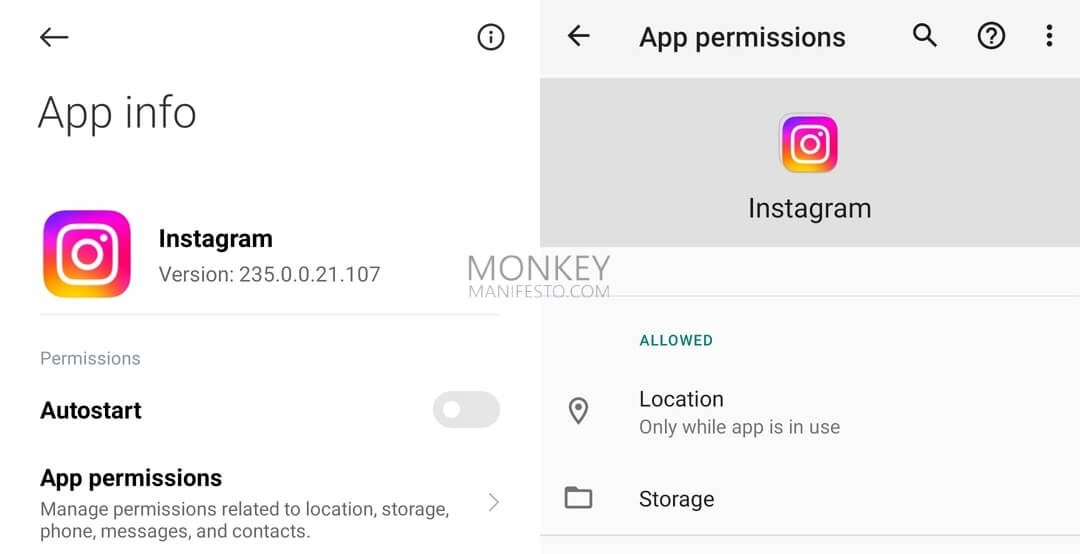 app info instagram allow permission for location