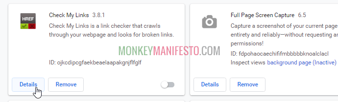 disable chrome extensions for some websites
