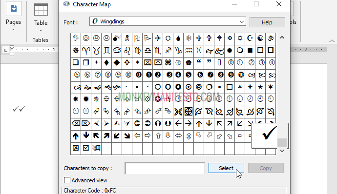 searching check mark symbol for microsoft word