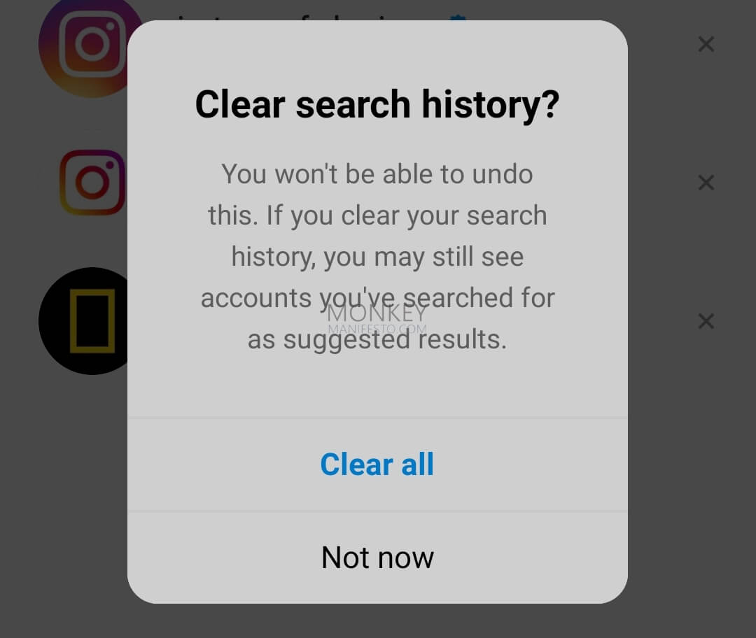 clear search history on instagram