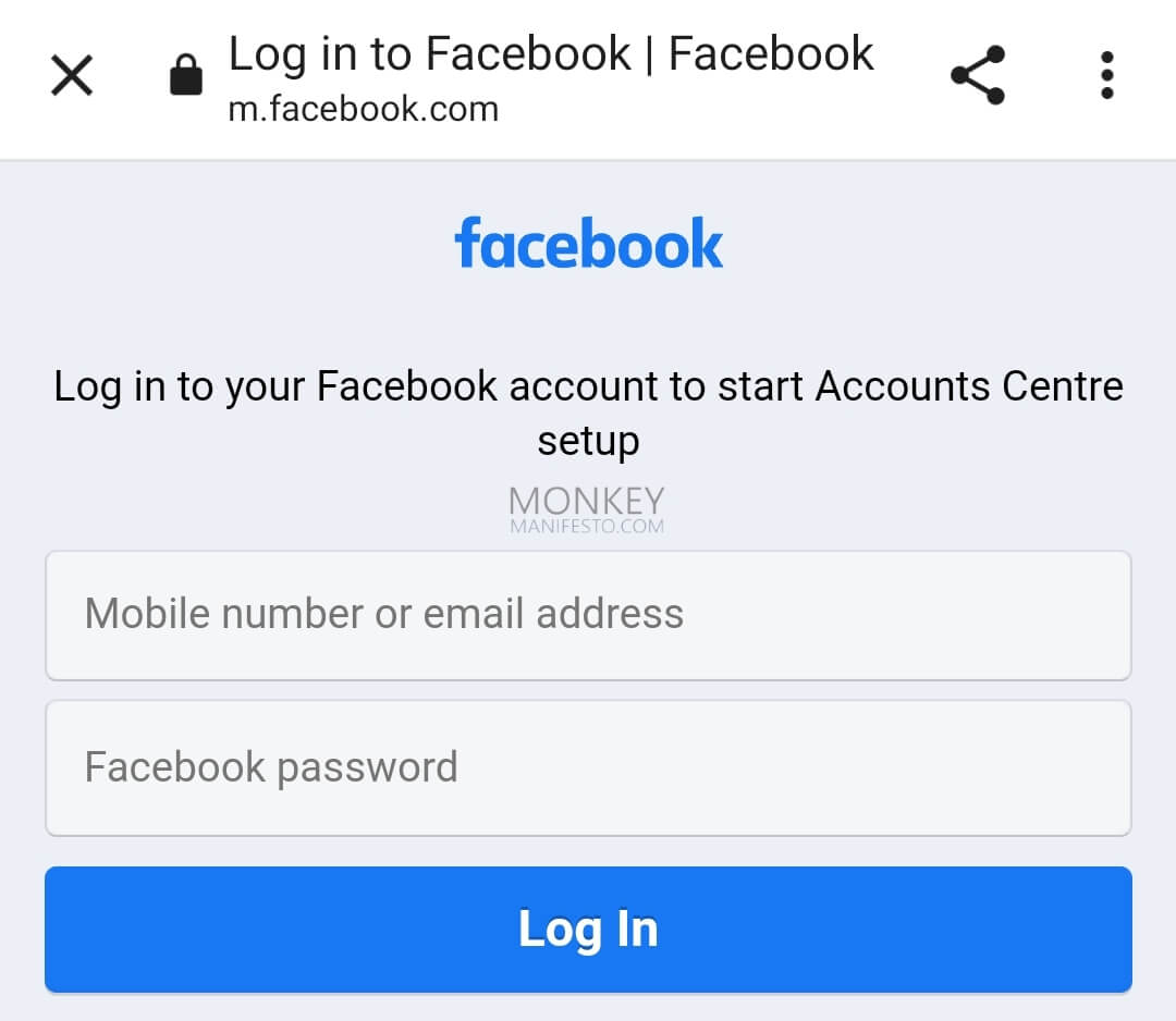 log in to facebook to link facebook with instagram