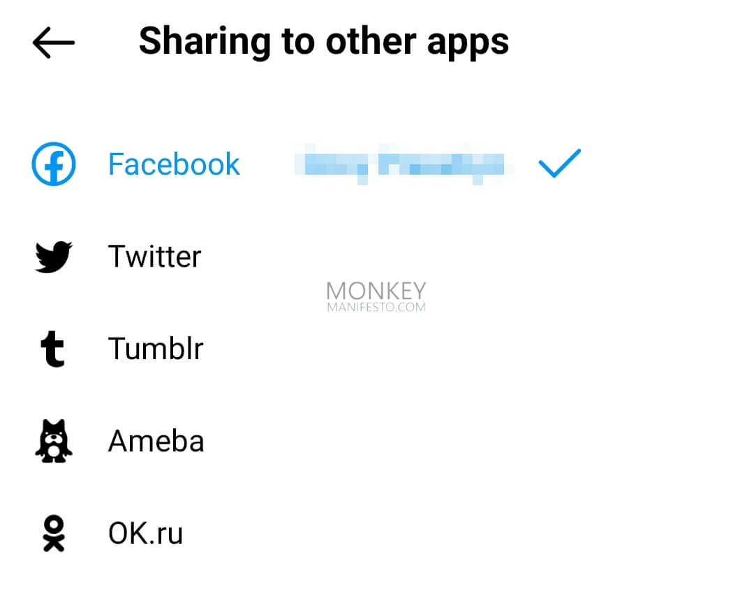 sharing to other apps facebook checkmark