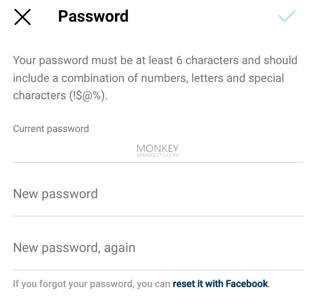 password change on instagram