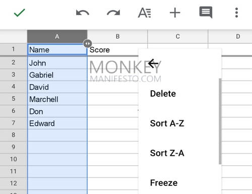 freeze column