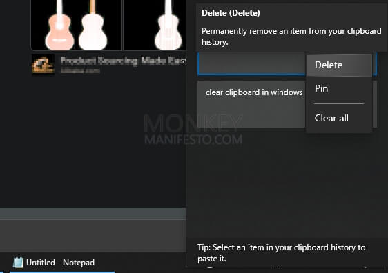delete a clipboard in windows 10