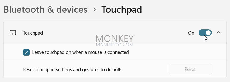 bluetooth and devices touchpad settings