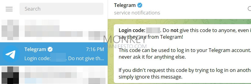 telegram login code on pc