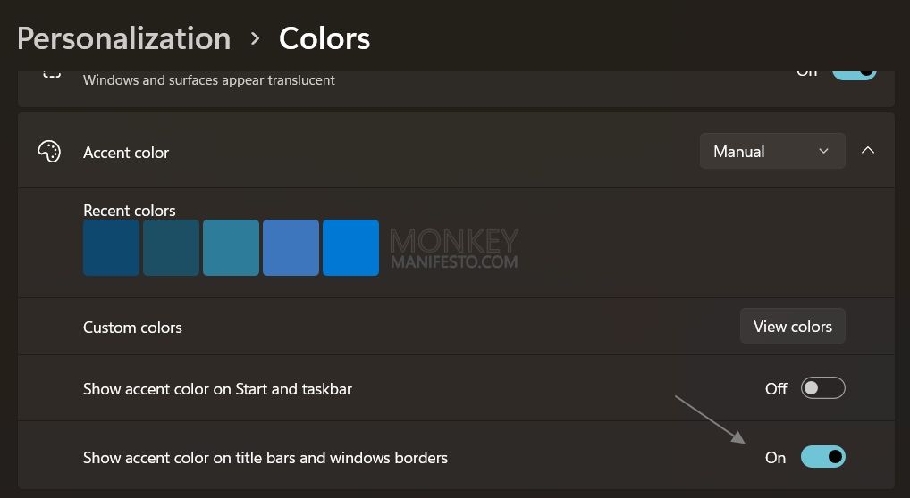 show accent color on title bar to make notion title bar also dark