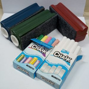 Pack Of 5 - 3 x White Board Duster, 10 x MongyoStick White Chalk And 10 x MongyoStick Coloured Chalks