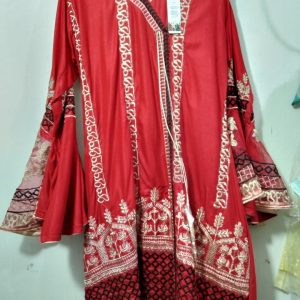 Single kurti fully embroidered with organza sleeves in Red