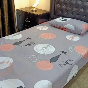 4 pcs 100% pure cotton single bedsheet pair in gray with cats design