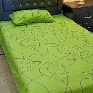 4 pcs 100% pure cotton single bedsheet pair in green with line swirl design