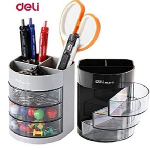 Deli Pen Stand And Desk Organizer Plastic With 3 Drawers - 9147 - Black