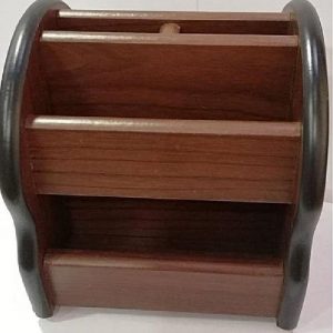 8005-Wooden Revolving Pen Stand, Stationery Holder, Desk Organizer and Mobile Holder- Brown