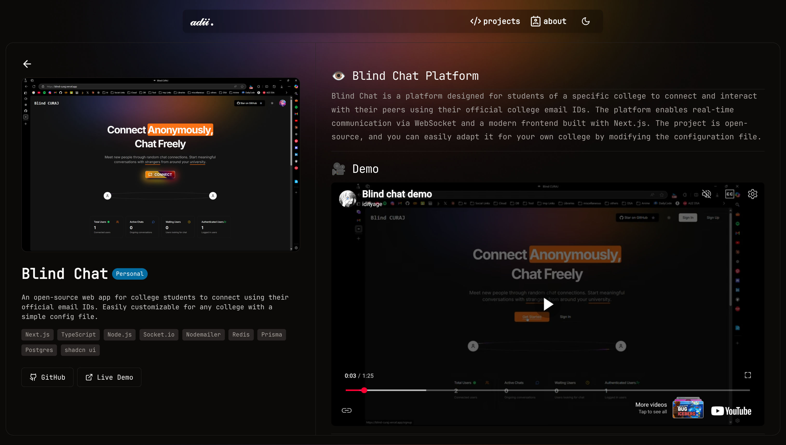 Project details page with markdown content