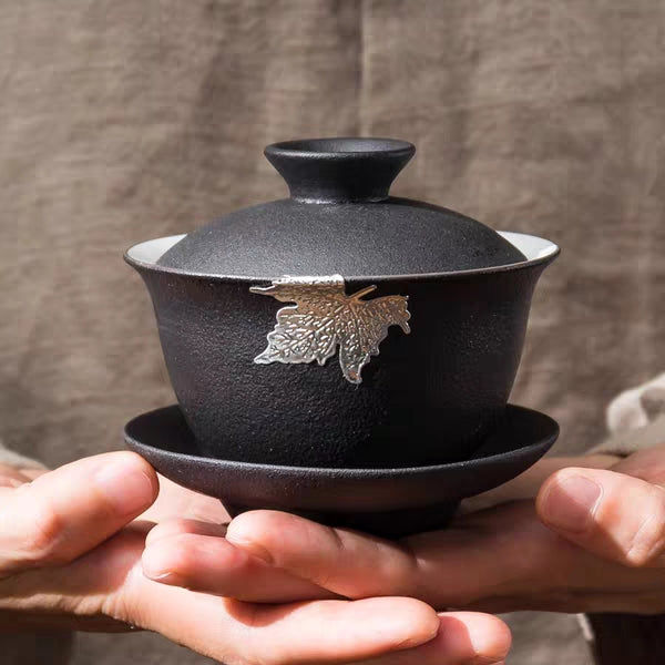 Silver Leaf on Black Ceramic Gaiwan * 200ml