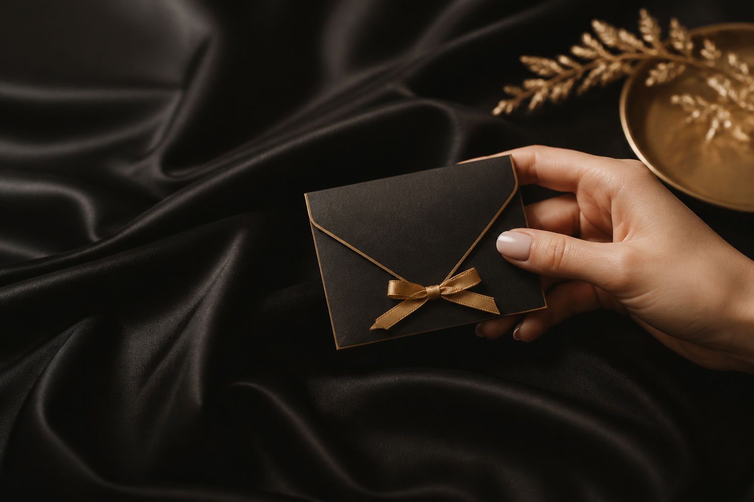 Black and gold beauty gift on black silk