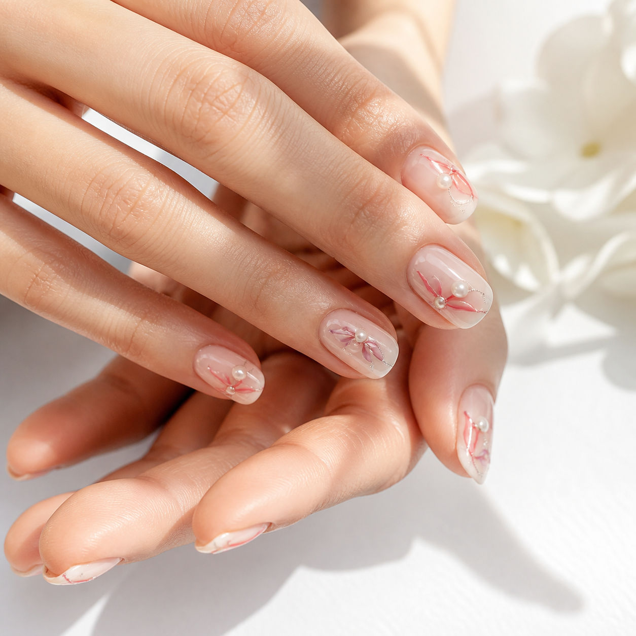 Minimalistische nail art met pareldetail