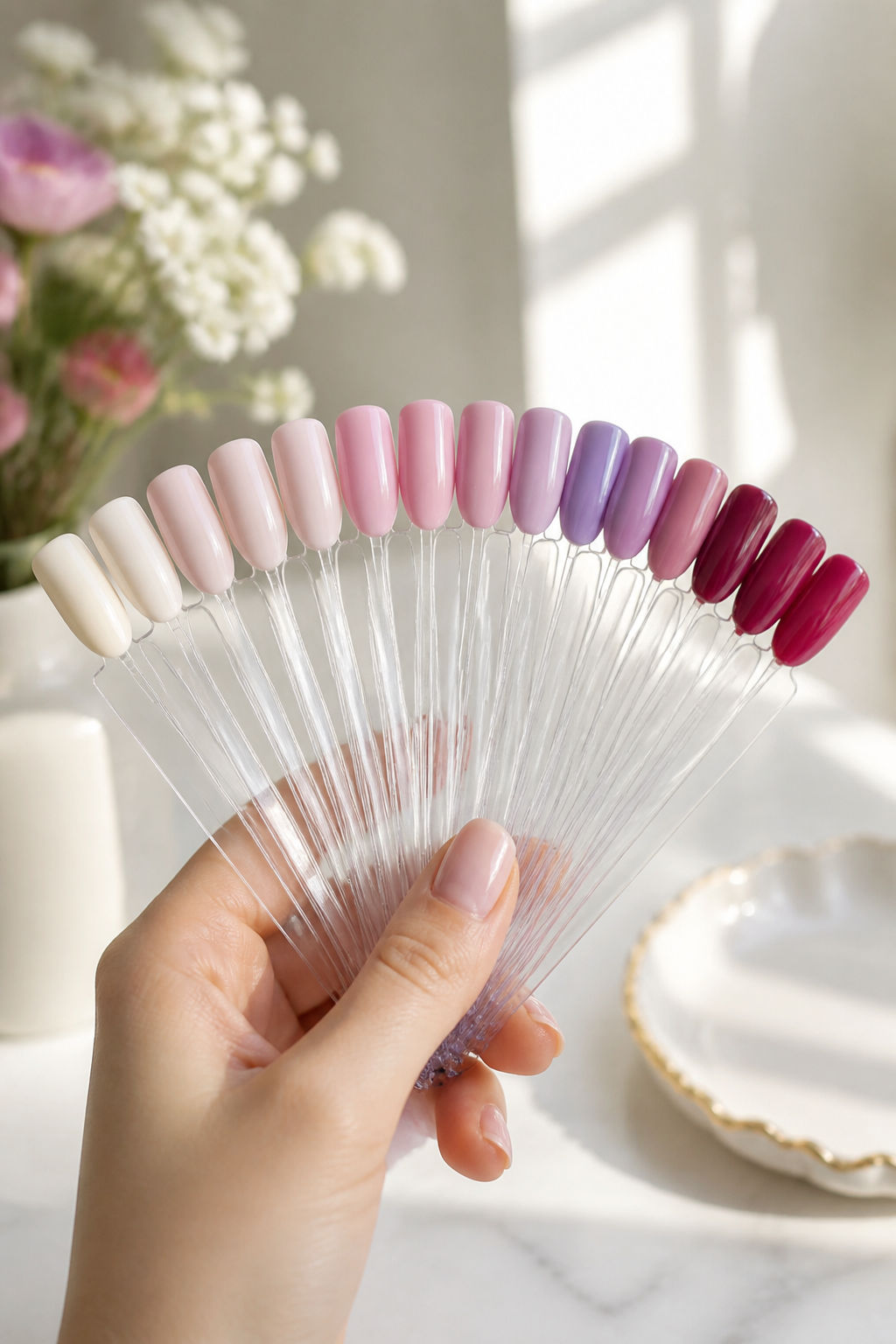 Nagelkleur staaltjes in roze en lila
