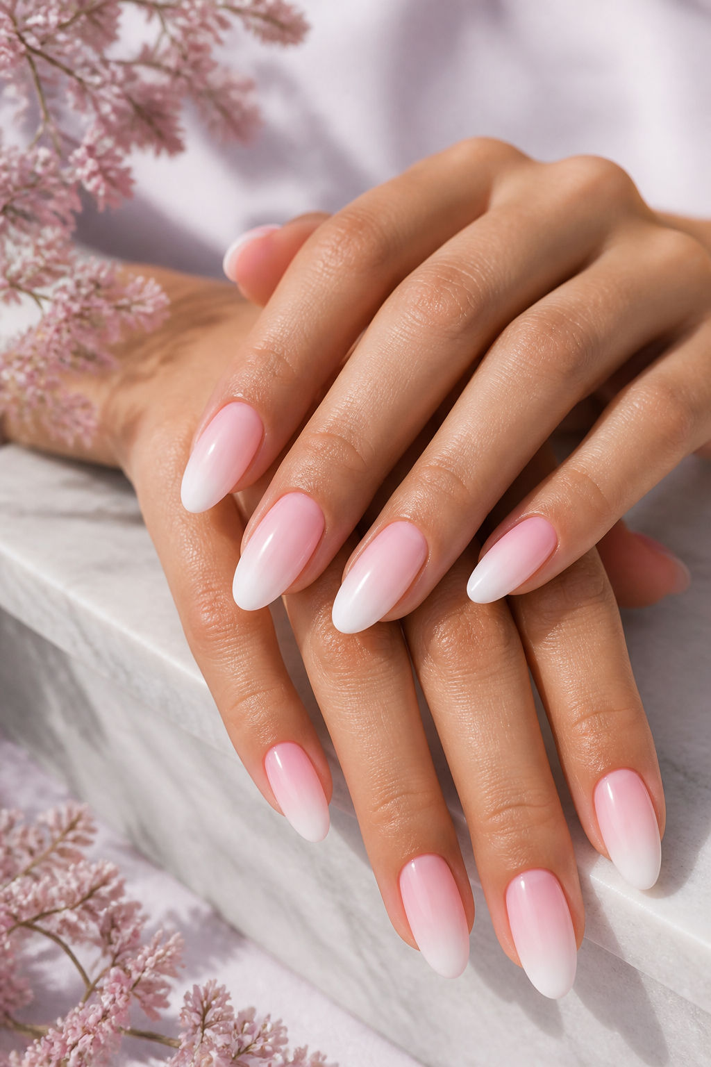 Zachte roze ombré kunstnagels
