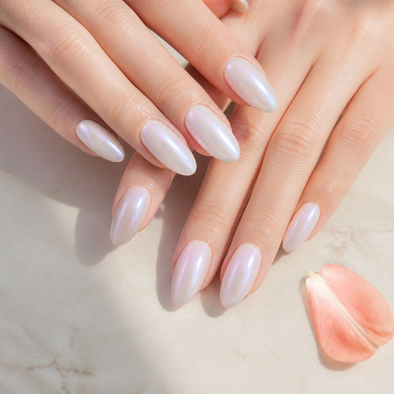 Parelwitte manicure met subtiele glans