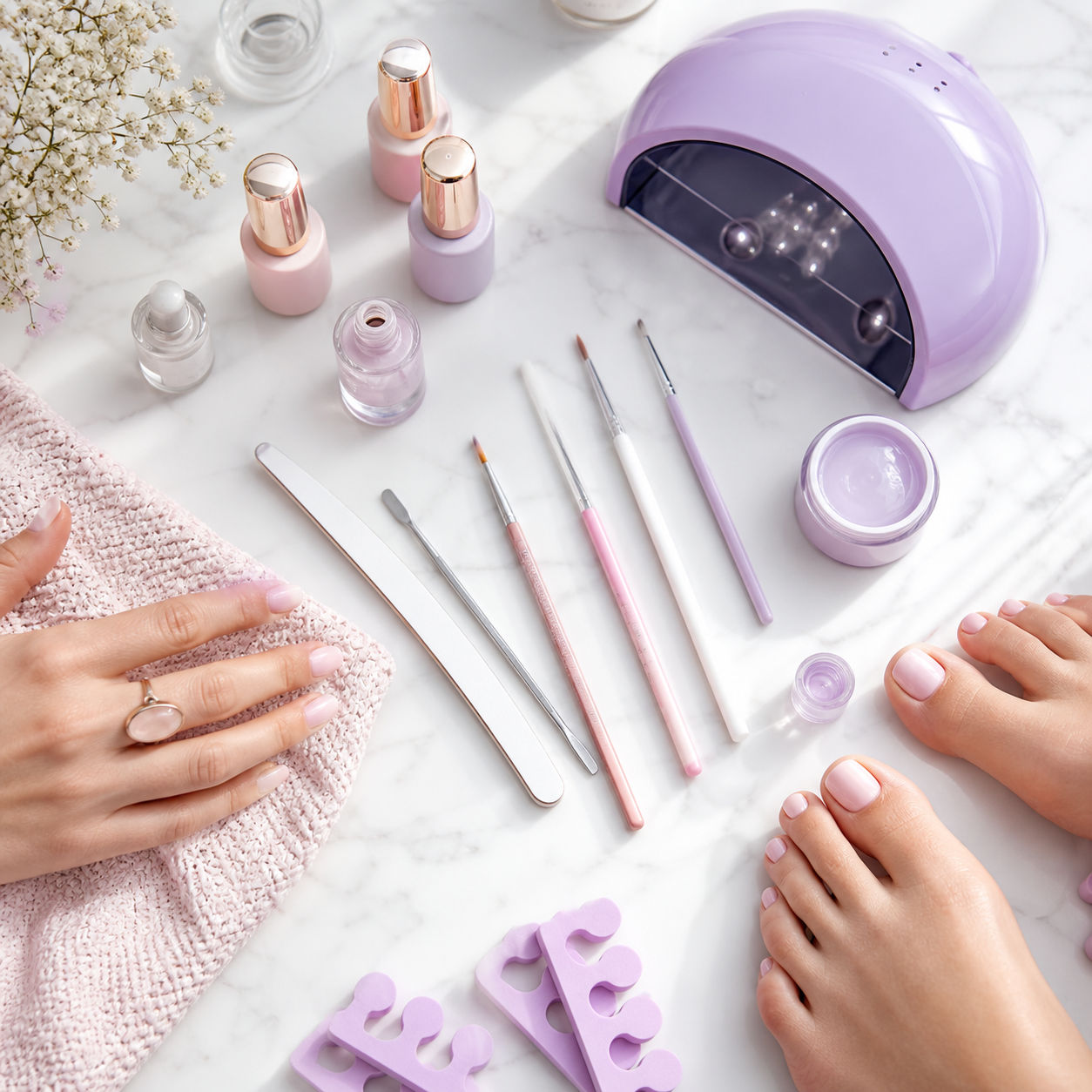 Professionele nageltools op een lichte tafel