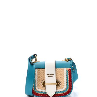 PRADA Prada Cahier Rounded Crossbody Bag Leather and Straw Small