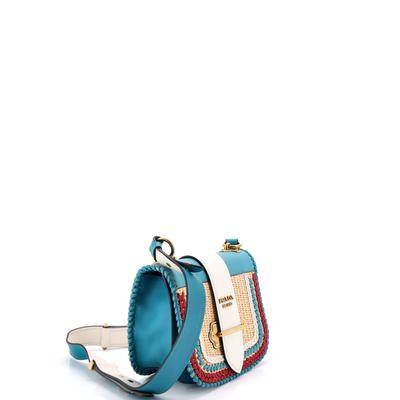PRADA Prada Cahier Rounded Crossbody Bag Leather and Straw Small