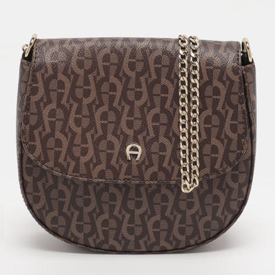 Aigner Brown Coated Canvas Ava Chain Crossbody Bags