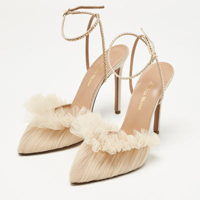 Alexandre Birman Beige Lace and Satin Kaya Pumps Size 40